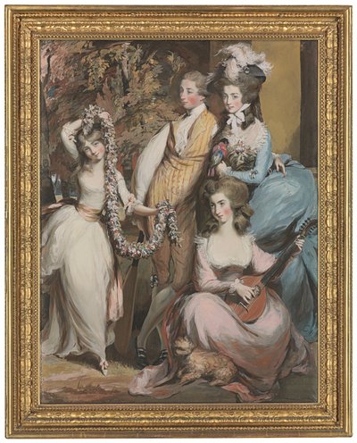 Retrato de cuerpo entero de Mary Sturt de Crichel (1740-1807), de pie, con sus tres hijos mayores, Diana, Mary y Humphry (lápiz, pastel y acuarela). de Daniel Gardner