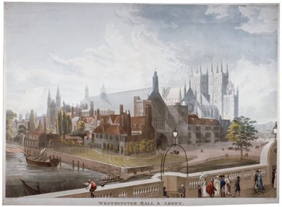 Vista del Salón y Abadía de Westminster, desde el Puente de Westminster, Londres, 1819 de Daniel Havell