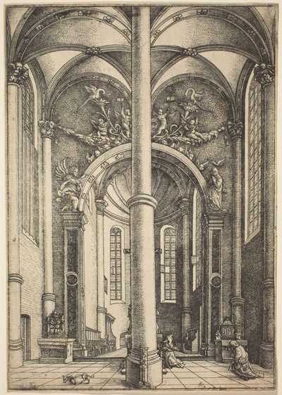 Interior de la Iglesia de Santa Catalina con la Parábola del Fariseo y el Publicano de Daniel Hopfer