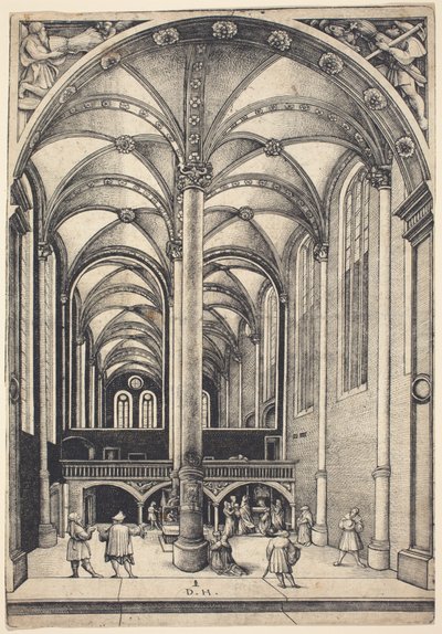 Interior de la Iglesia de Santa María Magdalena con la Parábola de la Ofrenda de la Viuda de Daniel Hopfer