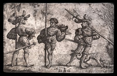 Tres Soldados Alemanes Armados con Alabardas de Daniel Hopfer
