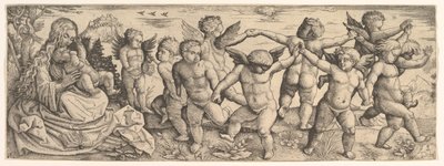 Virgen y Niño con ángeles bailando en un paisaje de Daniel Hopfer