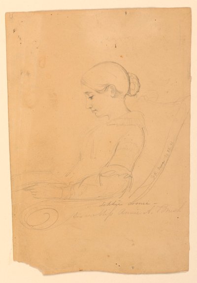 Dibujo, Annie A Brush, Sentada en, 22 de septiembre de 1841 de Daniel Huntington