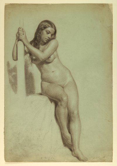 Dibujo, Desnudo femenino encaramado a un taburete, 1858 de Daniel Huntington