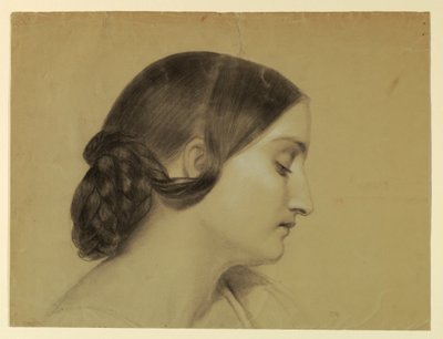 Dibujo, Perfil de mujer con nudo trenzado, ca. 1845 de Daniel Huntington