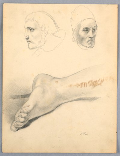 Dibujo, Pie derecho y dos cabezas S, 1852 de Daniel Huntington
