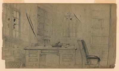 Dibujo, Biblioteca de Washington Irving en Sunnyside, 16 de marzo de 1860 de Daniel Huntington
