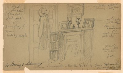 Dibujo, Biblioteca de Washington Irving en Sunnyside, 16 de marzo de 1860 de Daniel Huntington