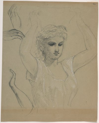 Dibujo, Mujer con las manos en alto A, 1844-45 de Daniel Huntington