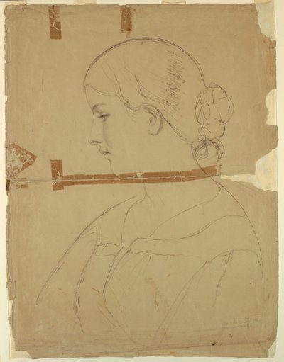 Dibujo, Mujer de perfil, Modelo en Roma, 1840 de Daniel Huntington