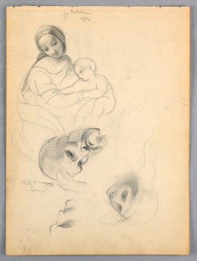Madonna y niño, bocetos después de Leonardo Da Vinci y Fra Bartolomeo de obras en la Uffizi, Florencia de Daniel Huntington