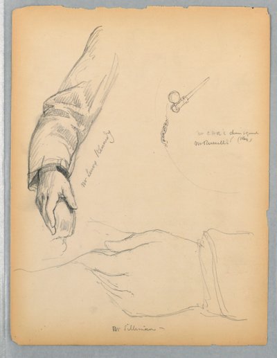 Bocetos del brazo derecho del Sr. Kennedy y la mano izquierda del Sr. Silliman de Daniel Huntington
