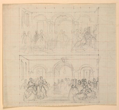 Dos composiciones de figuras para la pintura "La corte republicana" (El día de recepción de Lady Washington) de Daniel Huntington