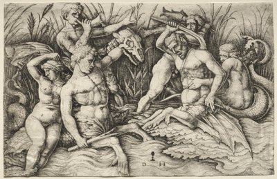 Dos Tritones Luchando - Batalla de los Dioses del Mar (parte derecha) de Daniel I Hopfer
