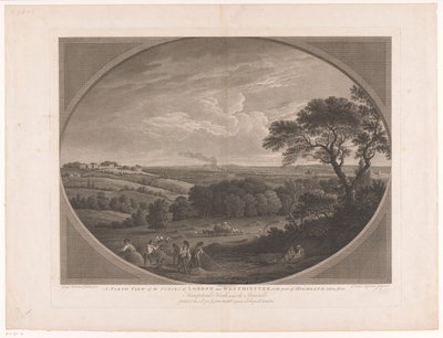 Gezicht op London, gezien vanaf Hampstead Heath Una vista del norte de las ciudades de Londres y Westminster, con parte de Highgate tomada de Hampstead Heath, cerca de los españoles (título sobre el objeto) de Daniel Lerpinière