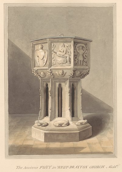 Fuente antigua en la iglesia de West Drayton, Middlesex de Daniel Lysons