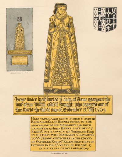 Placa de latón para Dame Margaret Dalett y Ellen Berney, de la iglesia de Beckenham de Daniel Lysons