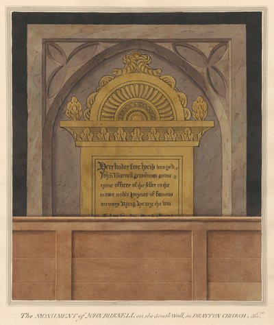 Placa de latón para John Burnell de la iglesia de Drayton de Daniel Lysons