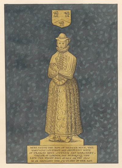 Placa de latón para la Sra. Hester Heve de la iglesia de East Ham de Daniel Lysons