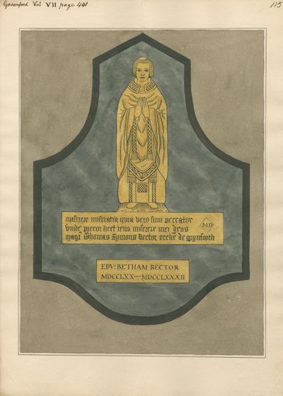 Placa de latón para Thomas Symons de la iglesia de Greenford de Daniel Lysons