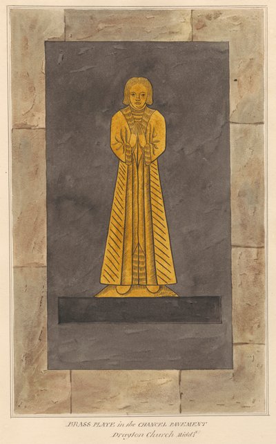 Placa de latón para hombre no identificado, Pavimento del presbiterio de la iglesia de Drayton de Daniel Lysons