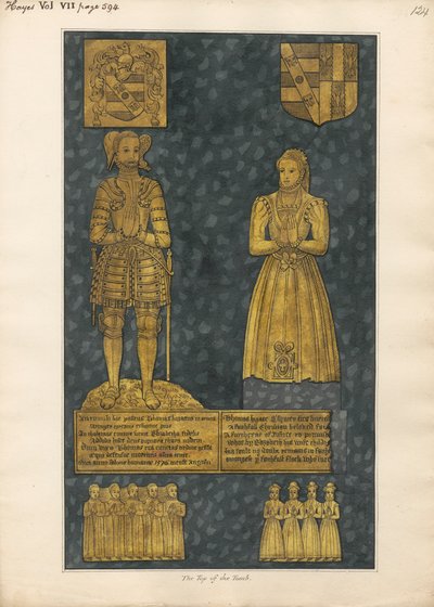 Placa de latón sobre la tumba de Thomas y Elizabeth Higate de la iglesia de Hayes de Daniel Lysons