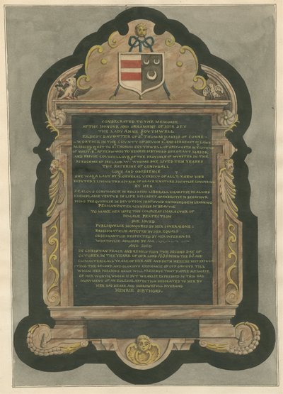 Monumento a Lady Anne Southwell desde la iglesia de Acton de Daniel Lysons