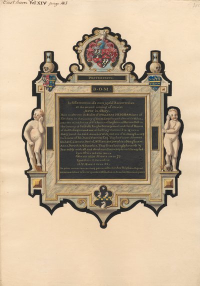 Monumento a Anna y WIlliam Heigham de la iglesia de East Ham de Daniel Lysons