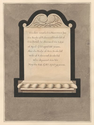 Monumento a Edmund Scofield y su esposa Ann de la iglesia de Cowley de Daniel Lysons