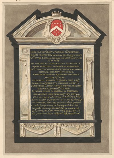 Monumento a George Lord Berkeley de la iglesia de Cranford de Daniel Lysons