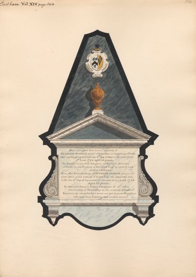 Monumento a Heigham Bendish y Heigham Bendish Junior de la Iglesia de East Ham de Daniel Lysons