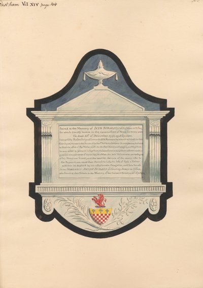 Monumento a Inyr Burgess, de la iglesia de East Ham de Daniel Lysons