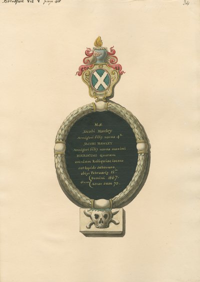 Monumento a Jacob Hawley de la iglesia de Brentforth de Daniel Lysons