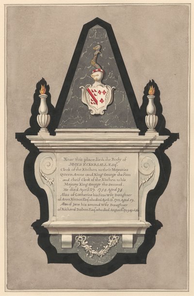 Conmemoración de James Eckersall y su esposa Catherine y su segunda esposa Jane de la iglesia de Drayton de Daniel Lysons