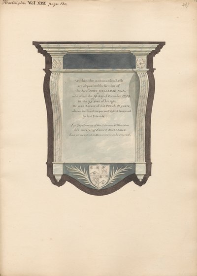 Monumento a John William de la iglesia de Harlington de Daniel Lysons