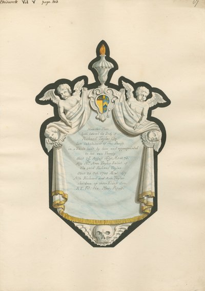 Conmemoración de Richard Taylor y la Sra. Ann Taylor y sus hijos Richard y Anne de la Iglesia de Chiswick de Daniel Lysons