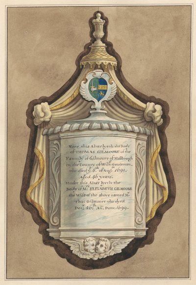 Monumento conmemorativo a Thomas Gilmoore y a la Sra. Elizabeth Gilmoore de la iglesia de Twickenham de Daniel Lysons