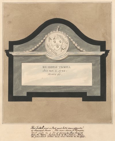 Monumento a un poeta, Richard Tickell, de la iglesia de Hampton de Daniel Lysons