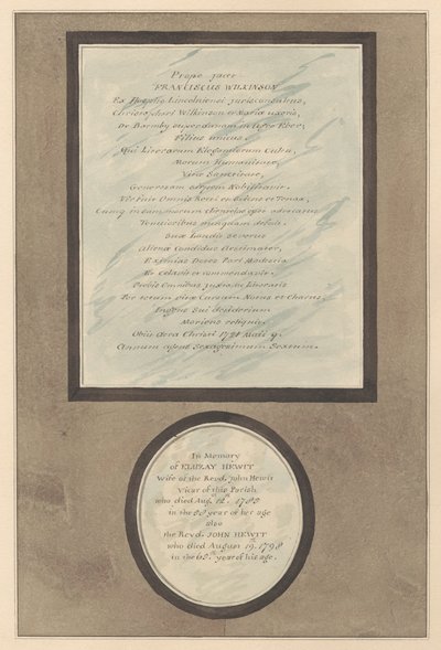 Recuerdos a Francis Wilkson y John y Eluzay Hewitt de la Iglesia de Feltham de Daniel Lysons