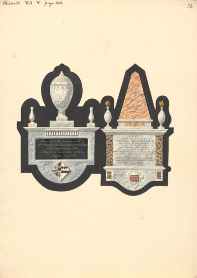 Monumentos a la Sra. Rebecca Cassamajor y Thoma Spateman, Iglesia de Chiswick de Daniel Lysons
