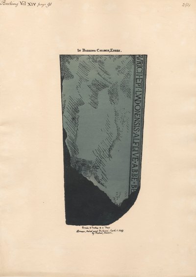 Fragmento de lápida de la iglesia de Barking, Essex de Daniel Lysons