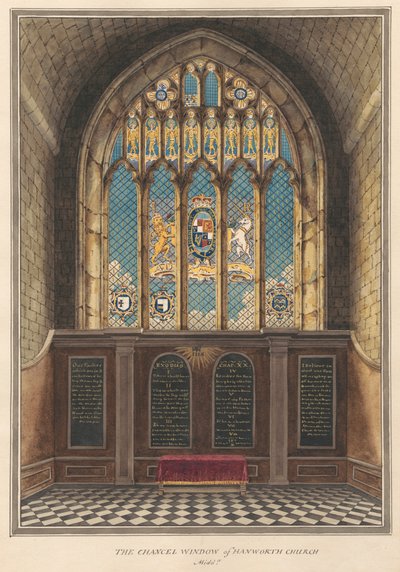 La ventana del presbiterio de la iglesia de Hanworth de Daniel Lysons