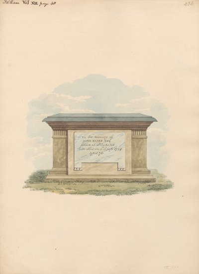 Tumba de John Evans desde la iglesia de Feltham de Daniel Lysons
