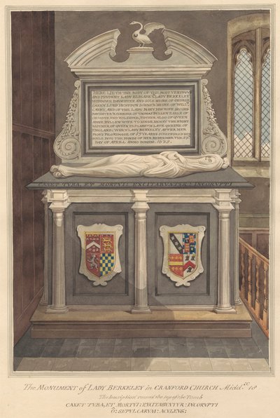 Tumba de Lady Elizabeth Berkeley desde la iglesia de Cranford de Daniel Lysons