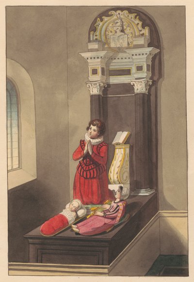 Tumba de los tres hijos de Sir Thomas Savage de la iglesia de Isleworth de Daniel Lysons