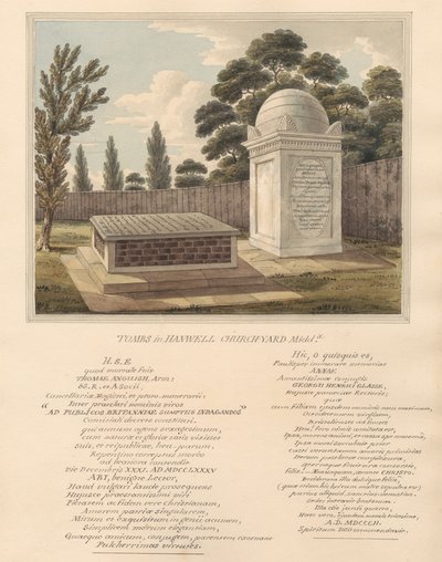 Tumbas de Thomas Anguish, y Anna Glasse, del cementerio de Hanwell de Daniel Lysons