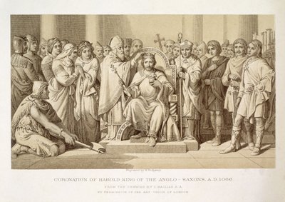 Coronación de Harold, Rey de los Anglo-Sajones, grabado por W. Ridgeway de Daniel Maclise