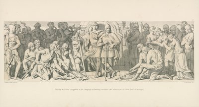 Harold, compañero de Guillermo en su campaña en Bretaña, recibe la sumisión de Conan, conde de Bretaña de Daniel Maclise