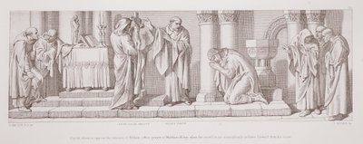 Harold, a punto de oponerse a la invasión de Guillermo, ofrece una oración en la Abadía de Waltham, cuando la imagen sagrada se inclina milagrosamente desde la cruz, de 