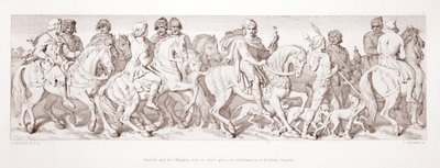 Harold y sus caballeros cabalgan hacia su lugar de embarque, en Bosham, Sussex, de 
